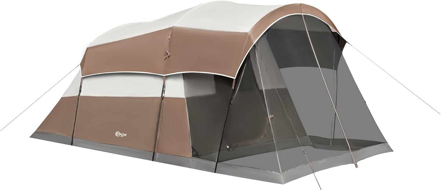 PORTAL 6/8/10 Person Family Camping Tent with Screen Room, Water Resistant Big Tunnel Tents with Rainfly, Large Family Tent for Camping, Outdoor, Patio