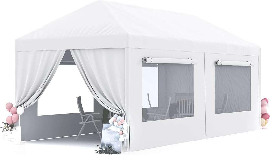 Quictent 10x20 Party Tent for Parties Wedding Canopy White Waterproof Gazebo Event Shelters with Roll-up Cover& Mesh Windows Sidewalls