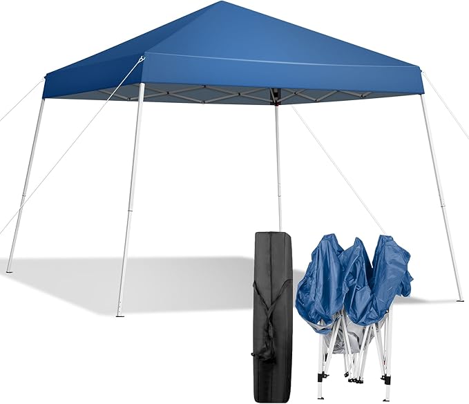 10x10 Pop Up Canopy Tent - Portable Beach Tent with Carry Bag, Instant Setup in Seconds, UV Protection & Water-Resistant, Adjustable Height (3 Speeds) for Camping, Parties, Backyard, Blue