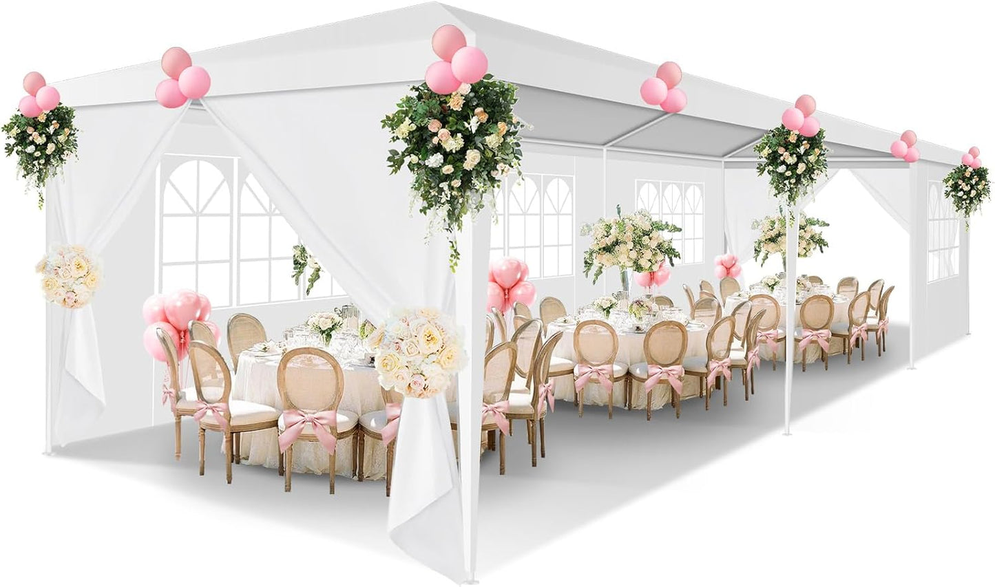 HOTEEL 10x30 Party Tent Outdoor Canopy Tent with Removable Sidewalls, White Tents for Parties Waterproof for Carpas Patio Gazebo Shelter Wedding Events BBQ