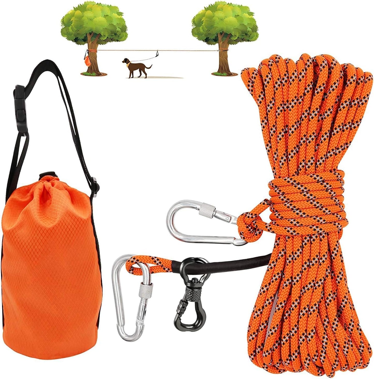 XiaZ Dog Tie Out Cable for Camping, 50ft Portable Overhead Trolley System for Dogs up to 200lbs,Dog Lead for Yard, Camping, Parks, Outdoor Events,5 min Set-up
