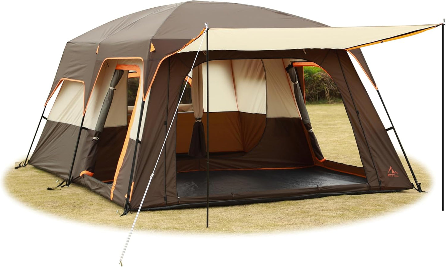 *Best Family Tent* KTT Extra Large Tent 6-10-12-14 Person(A),Family Cabin Tents,2 Rooms,3 Doors and 3 Windows with Mesh,Straight Wall,Waterproof,Double Layer,Big Tent for Outdoor,Picnic,Camping,Family Gathering