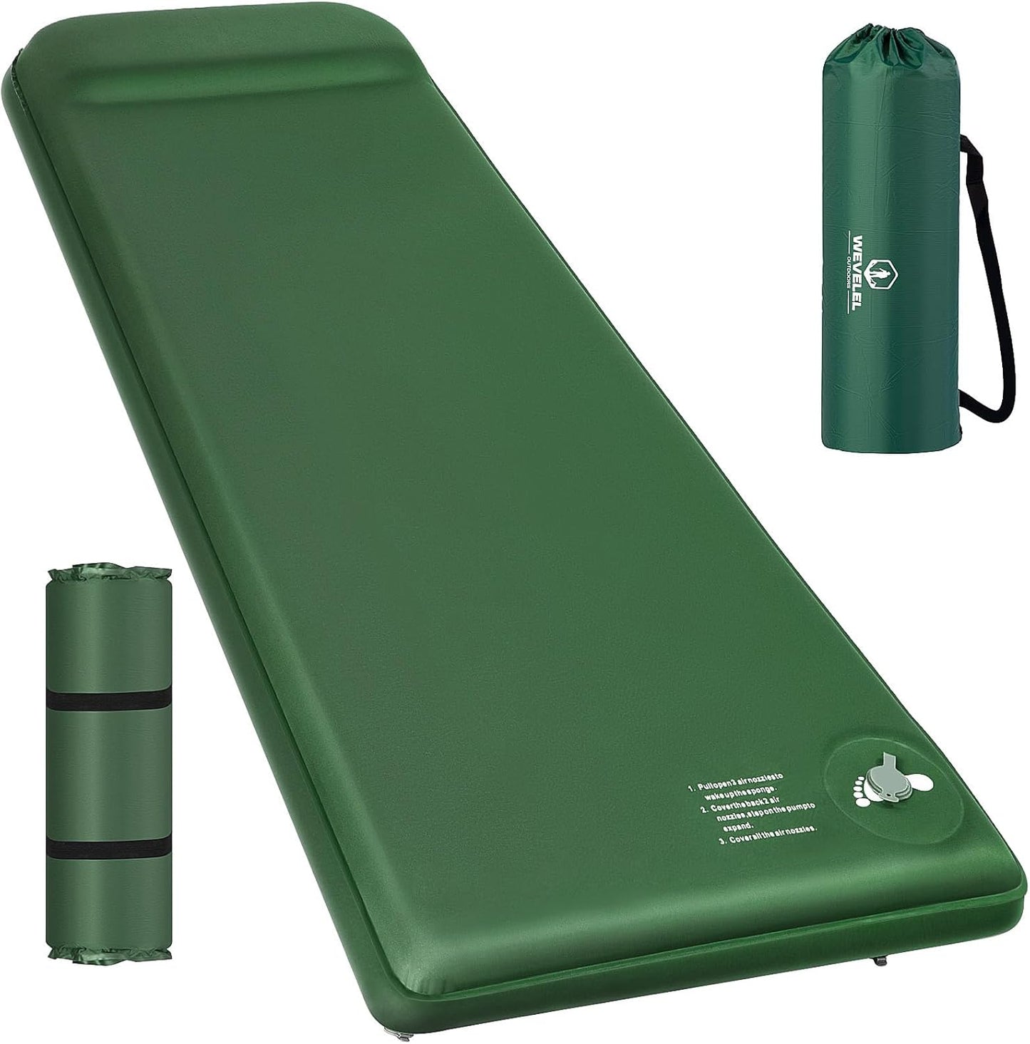 Memory Sleeping Pad, 3.1" Ultra-Thick Foam Sleeping Mats for Camping, Easy Inflate&Deflate,9.5 R-Value Insulated Camping Mattress Pad with Pillow, for Car Travel Tent