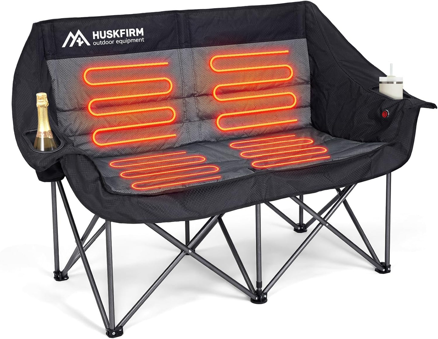 Heated Double Camping Chair, Heated Camping Chair with 3 Adjustable Temperatures and 4 Heating Zones,Portable Heated Chairs Outdoor Sports Support 650lbs(Battery Not Included)