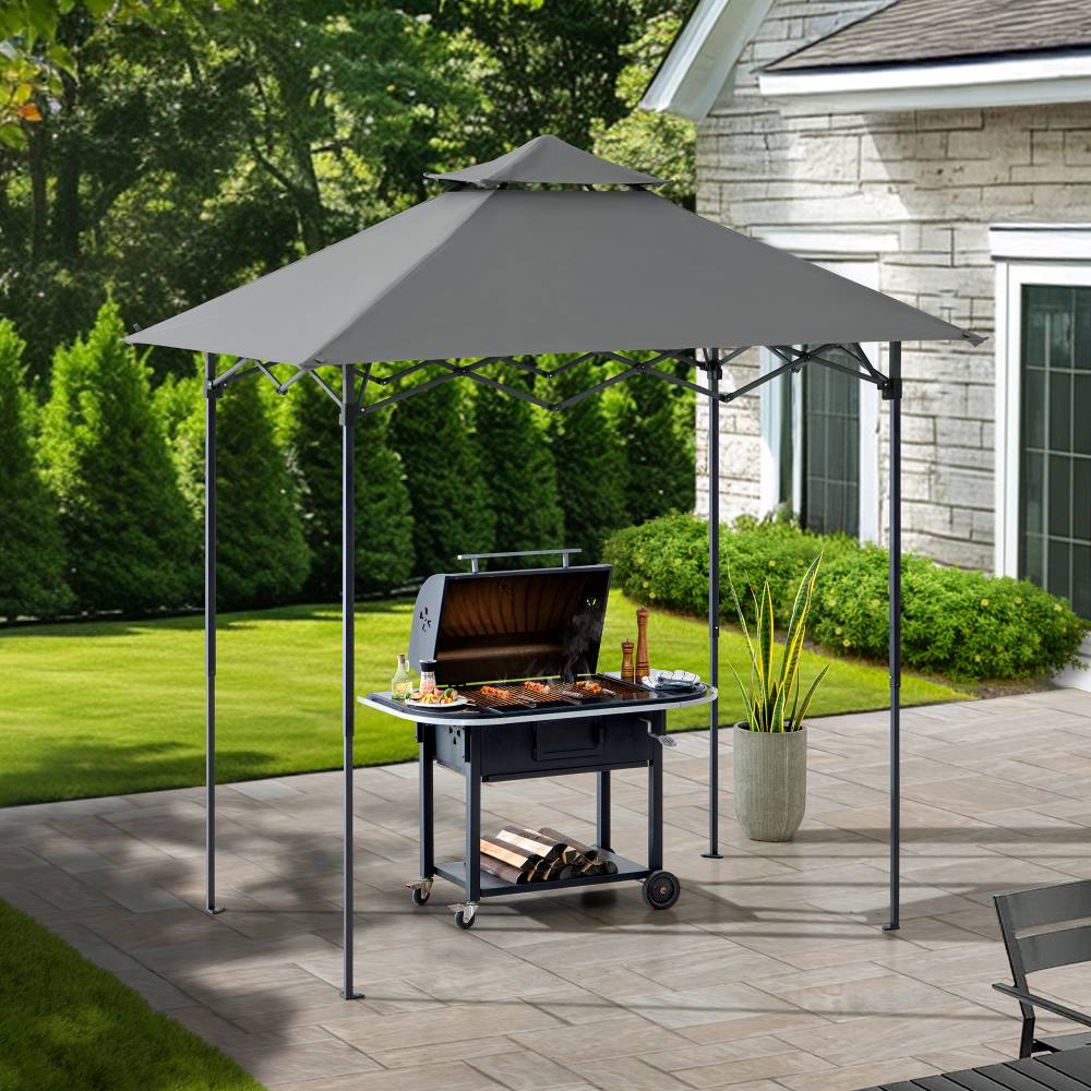 SUNJOY 5x8 Pop up Grill Gazebo with Magnetic LED Light and Carrying Bag - Gray