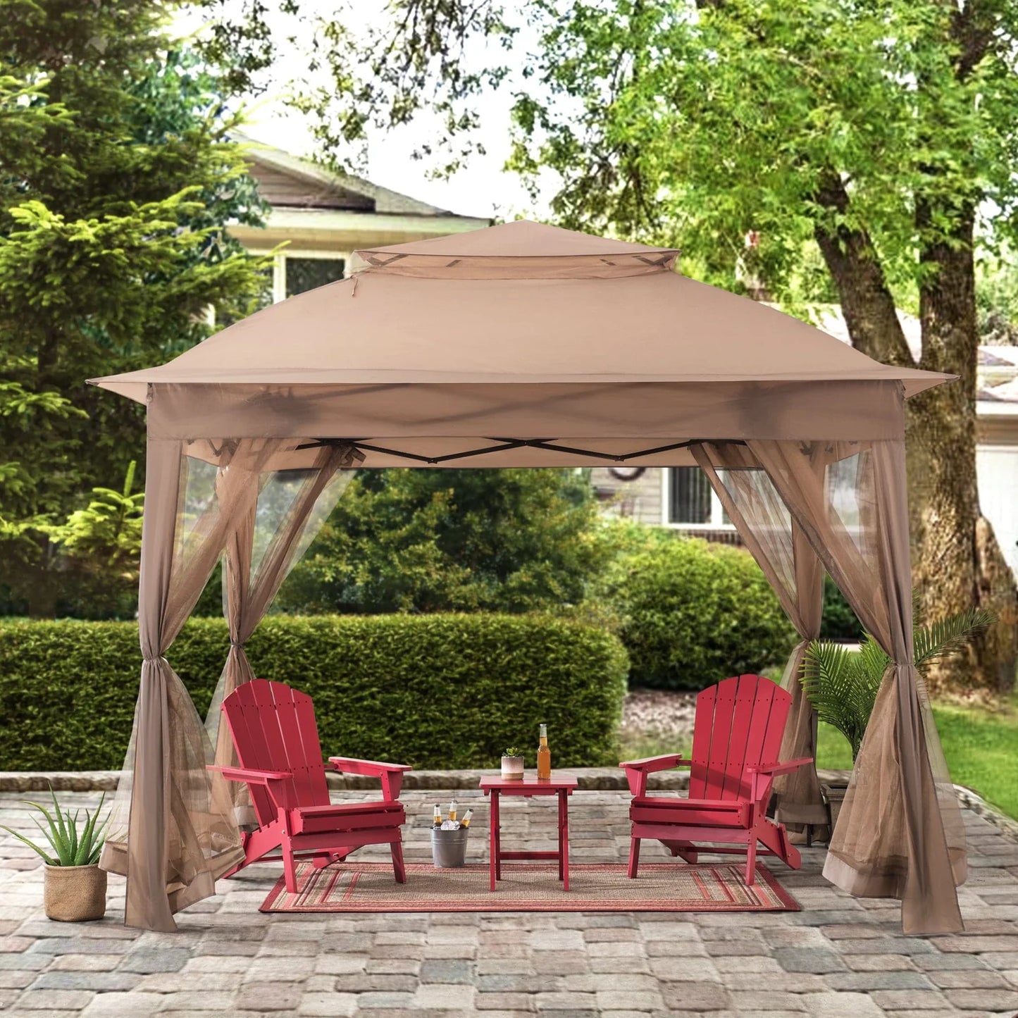 SUNJOY 11x11 Pop Up Gazebo Tent with Netting and Carry Bag - Khaki