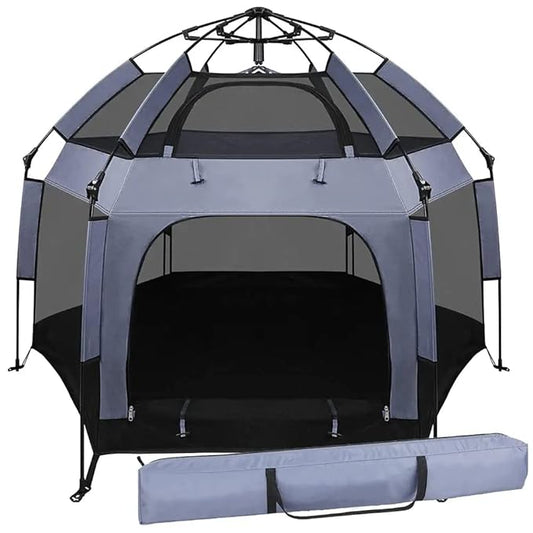 Baby Play Yard Outdoor Baby Playpen with Canopy Beach Tent for Kids and Toddlers Portable Lightweight Pop Up Pack and Play Playards with Travel Bag,61"*61"*49.2" Grey