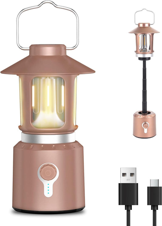 Telescopic LED Camping Lantern, 8000mAh Battery Powered Vintage Camping Lights, 3 Light Modes, Stepless Dimming Tent Lights, Portable Emergency Light for Power Outages, Outdoor Work, Hurricane, Hiking