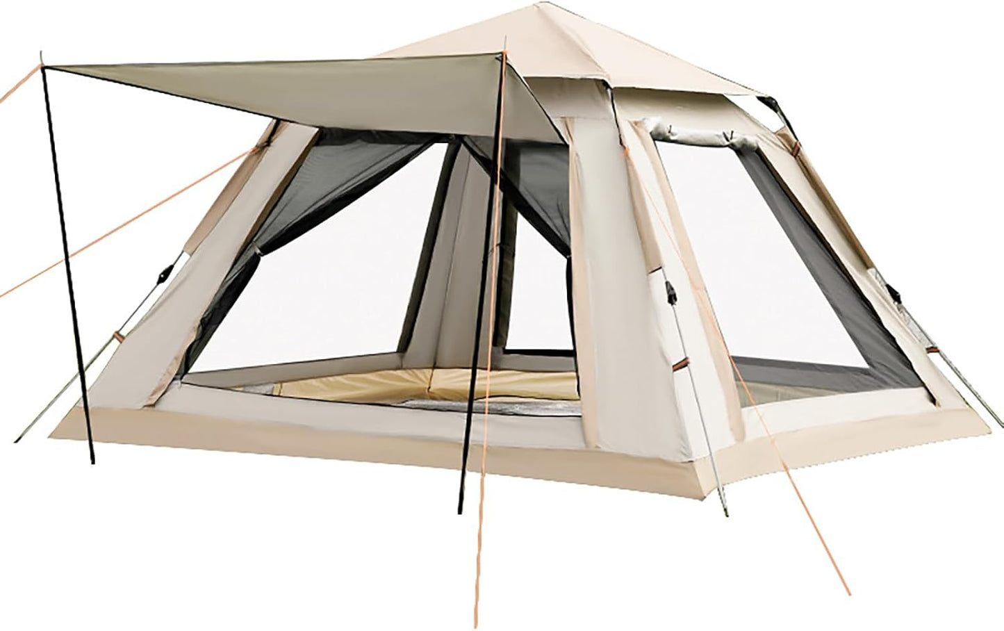 Instant Pop Up Camping Tent for 4-6 Person, 2 Mesh Windows & 2 Doors, Easy Set Up with Vestibule & Rainfly