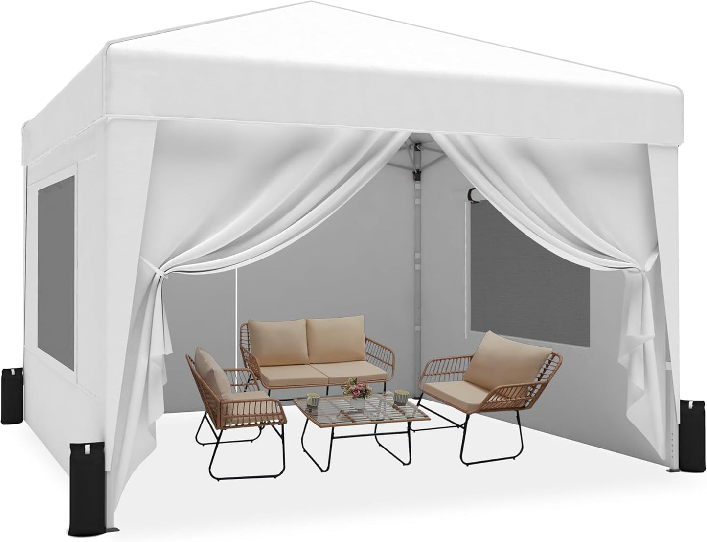 SANWAY 10x10 Pop Up Canopy Tent with Sidewalls x 4 – E-Z UP Canopy with One Push, Rain Proof, UV-Resistant, Portable with Carry Bag for Outdoor Events, Camping, and Backyard Parties – Silver White