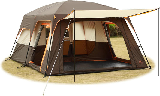 *Best Family Tent* KTT Extra Large Tent 6-10-12-14 Person(A),Family Cabin Tents,2 Rooms,3 Doors and 3 Windows with Mesh,Straight Wall,Waterproof,Double Layer,Big Tent for Outdoor,Picnic,Camping,Family Gathering