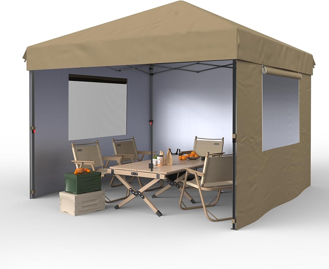 10x10 Pop Up Canopy Tent Outdoor Canopy One-Person Set Up Heavy Duty Commercial Instant Tent Shelter, 3-Sidewall+Gray
