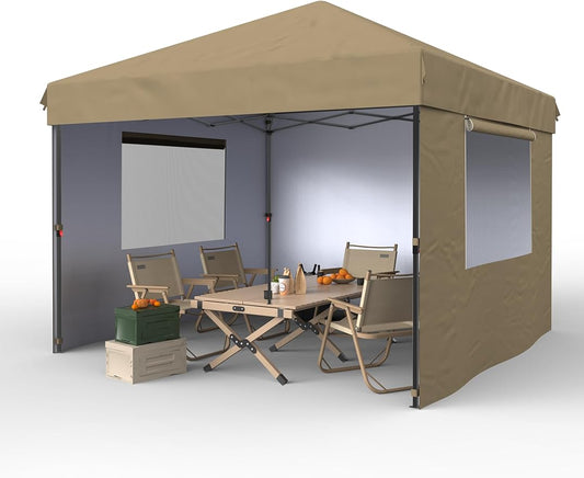 10x10 Pop Up Canopy Tent Outdoor Canopy One-Person Set Up Heavy Duty Commercial Instant Tent Shelter, 3-Sidewall+Gray