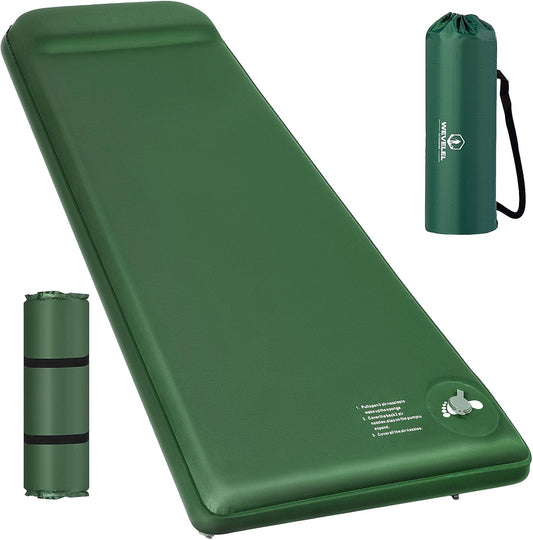 Memory Sleeping Pad, 3.1" Ultra-Thick Foam Sleeping Mats for Camping, Easy Inflate&Deflate,9.5 R-Value Insulated Camping Mattress Pad with Pillow, for Car Travel Tent