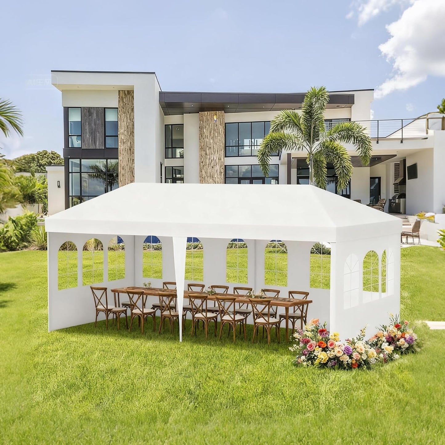 10' x 20' White Gazebo Canopy Tent with 4 Removable Sidewalls, Outdoor Shade Shelter with Transparent Windows for Party, Wedding, Birthday, Events, Gatherings, BBQ, Patio