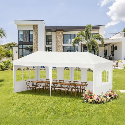 10' x 20' White Gazebo Canopy Tent with 4 Removable Sidewalls, Outdoor Shade Shelter with Transparent Windows for Party, Wedding, Birthday, Events, Gatherings, BBQ, Patio