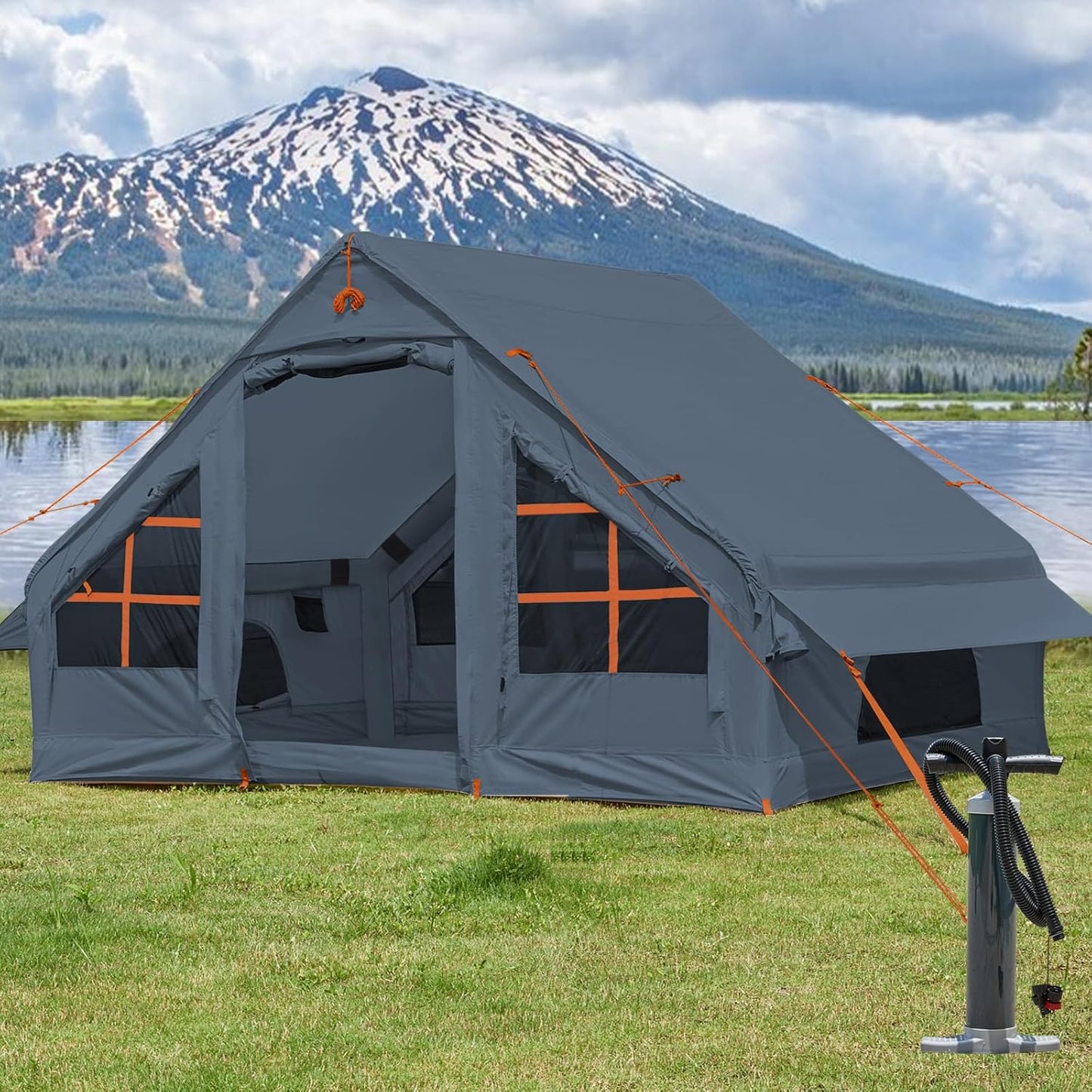 SHANQUAN Inflatable Tent with Pump,4-6 Person Instant Glamping Camping Tents House, Easy Setup Blow Up Family Tents for 4 Seasons Waterproof Inflatable Tent for Camping with Mesh Windows