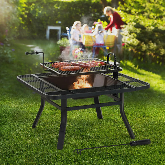 SUNJOY 38 Inch Large Outdoor Fire Pit with Adjustable Grill and Poker